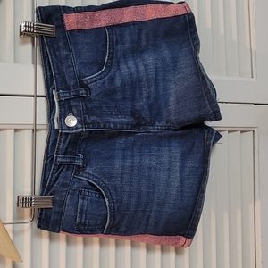 Levi's Shorty Short denim with pink glitter side stripes